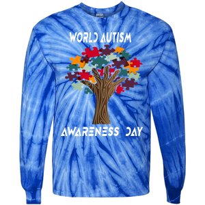 Tree Of Life Autism Awareness Month Funny Asd Supporter Gift Tie-Dye Long Sleeve Shirt