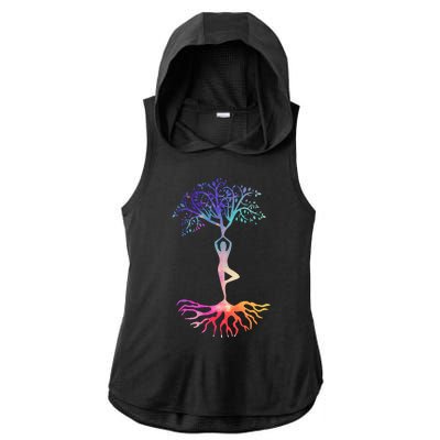 Tree Of Life With Colorful Yoga Ladies PosiCharge Tri-Blend Wicking Draft Hoodie Tank