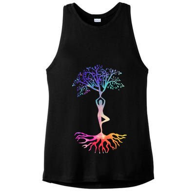 Tree Of Life With Colorful Yoga Ladies PosiCharge Tri-Blend Wicking Tank