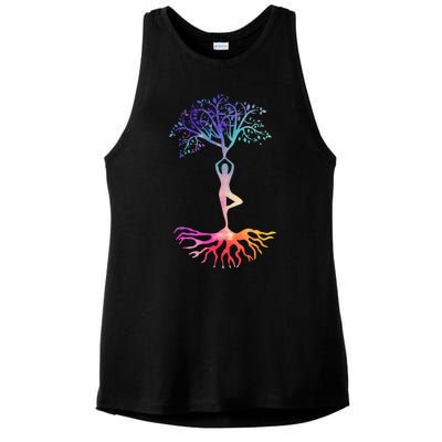 Tree Of Life With Colorful Yoga Ladies PosiCharge Tri-Blend Wicking Tank