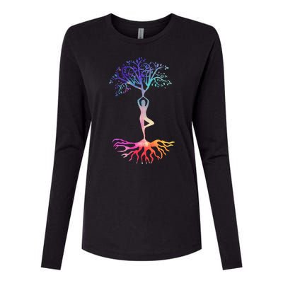 Tree Of Life With Colorful Yoga Womens Cotton Relaxed Long Sleeve T-Shirt