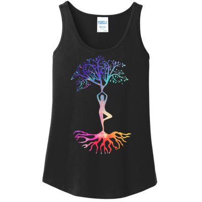 Tree Of Life With Colorful Yoga Ladies Essential Tank