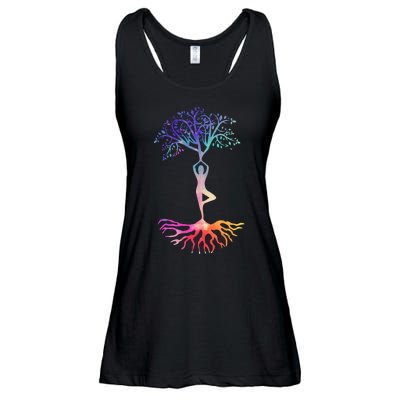 Tree Of Life With Colorful Yoga Ladies Essential Flowy Tank