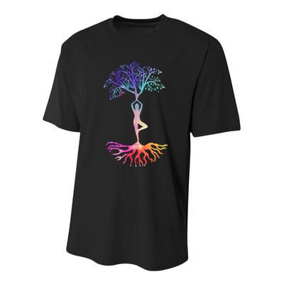 Tree Of Life With Colorful Yoga Youth Performance Sprint T-Shirt