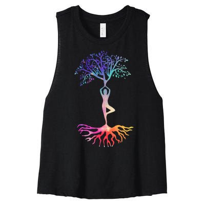 Tree Of Life With Colorful Yoga Women's Racerback Cropped Tank