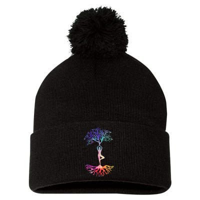 Tree Of Life With Colorful Yoga Pom Pom 12in Knit Beanie
