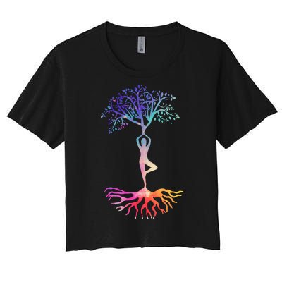 Tree Of Life With Colorful Yoga Women's Crop Top Tee