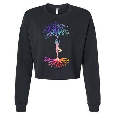 Tree Of Life With Colorful Yoga Cropped Pullover Crew