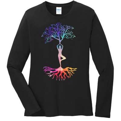 Tree Of Life With Colorful Yoga Ladies Long Sleeve Shirt