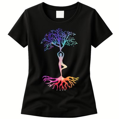 Tree Of Life With Colorful Yoga Womens T-Shirt