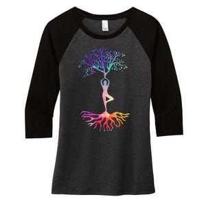 Tree Of Life With Colorful Yoga Women's Tri-Blend 3/4-Sleeve Raglan Shirt