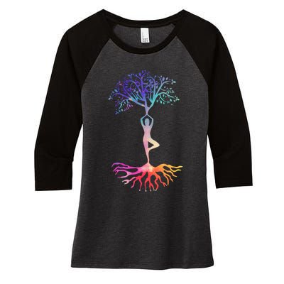 Tree Of Life With Colorful Yoga Women's Tri-Blend 3/4-Sleeve Raglan Shirt