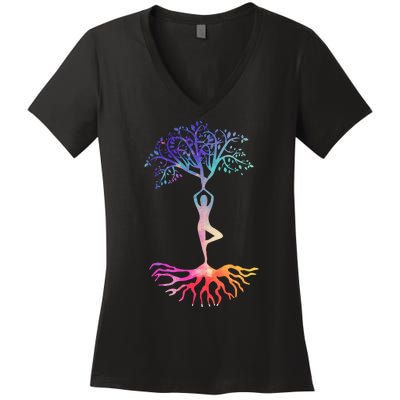 Tree Of Life With Colorful Yoga Women's V-Neck T-Shirt