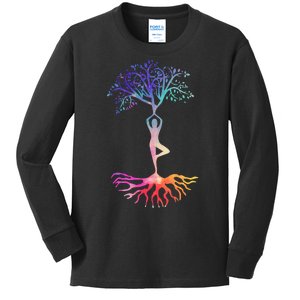 Tree Of Life With Colorful Yoga Kids Long Sleeve Shirt