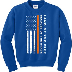 Thin Orange Line Land Of The Free Because Of The Brave Funny Gift Kids Sweatshirt