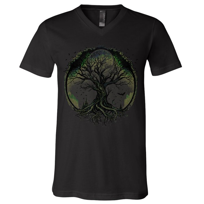 Tree Of Life Under The Moon Connection, Life, Magic, Mystery V-Neck T-Shirt