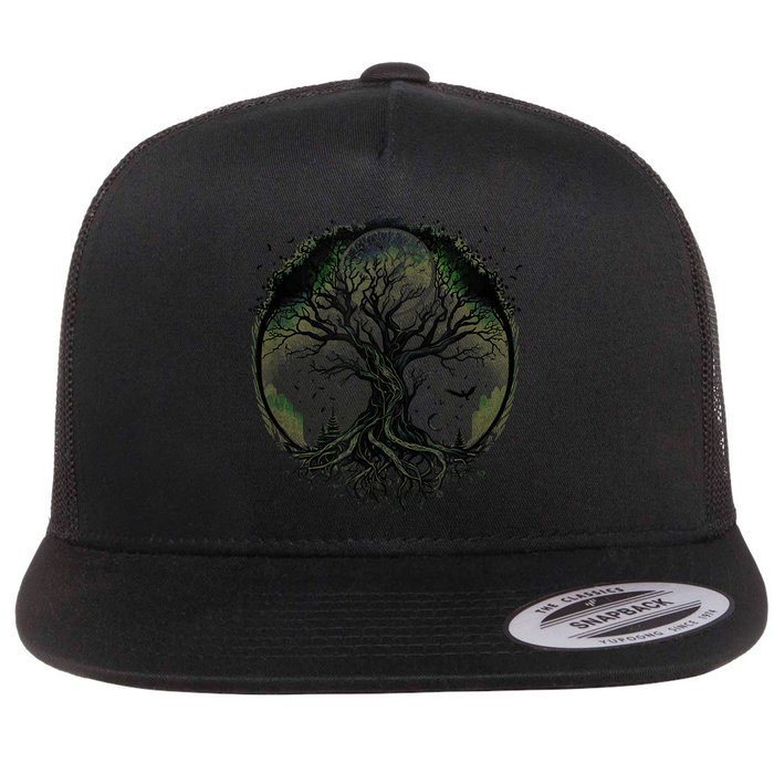 Tree Of Life Under The Moon Connection, Life, Magic, Mystery Flatbill Hat