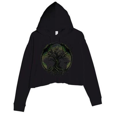 Tree Of Life Under The Moon Connection, Life, Magic, Mystery Crop Fleece Hoodie