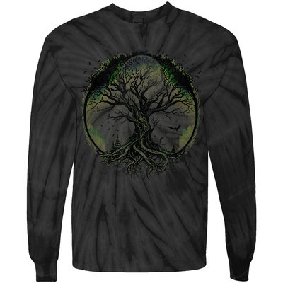 Tree Of Life Under The Moon Connection, Life, Magic, Mystery Tie-Dye Long Sleeve Shirt