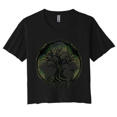 Tree Of Life Under The Moon Connection, Life, Magic, Mystery Crop Top