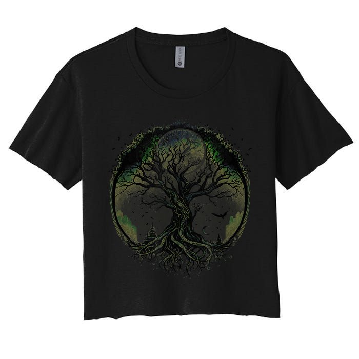 Tree Of Life Under The Moon Connection, Life, Magic, Mystery Crop Top