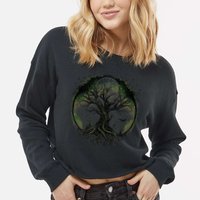 Tree Of Life Under The Moon Connection, Life, Magic, Mystery Cropped Pullover Crew