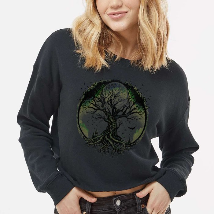 Tree Of Life Under The Moon Connection, Life, Magic, Mystery Cropped Pullover Crew