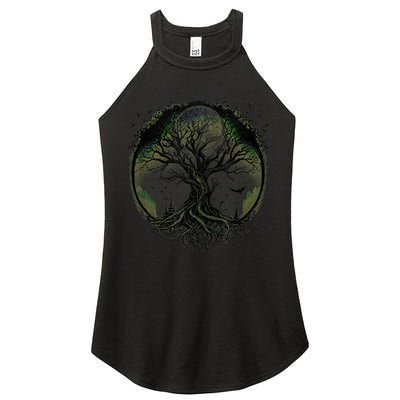 Tree Of Life Under The Moon Connection, Life, Magic, Mystery Women's Perfect Tri Rocker Tank