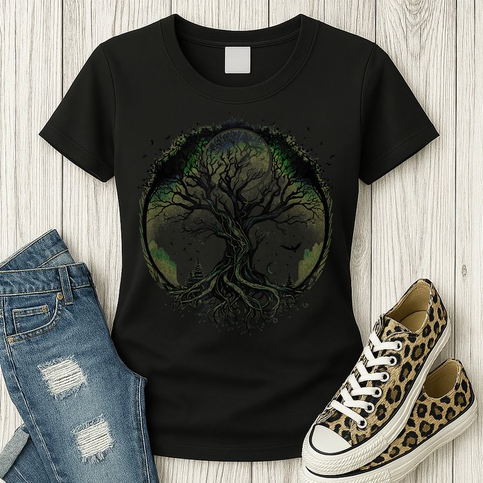 Tree Of Life Under The Moon Connection, Life, Magic, Mystery Womens T-Shirt