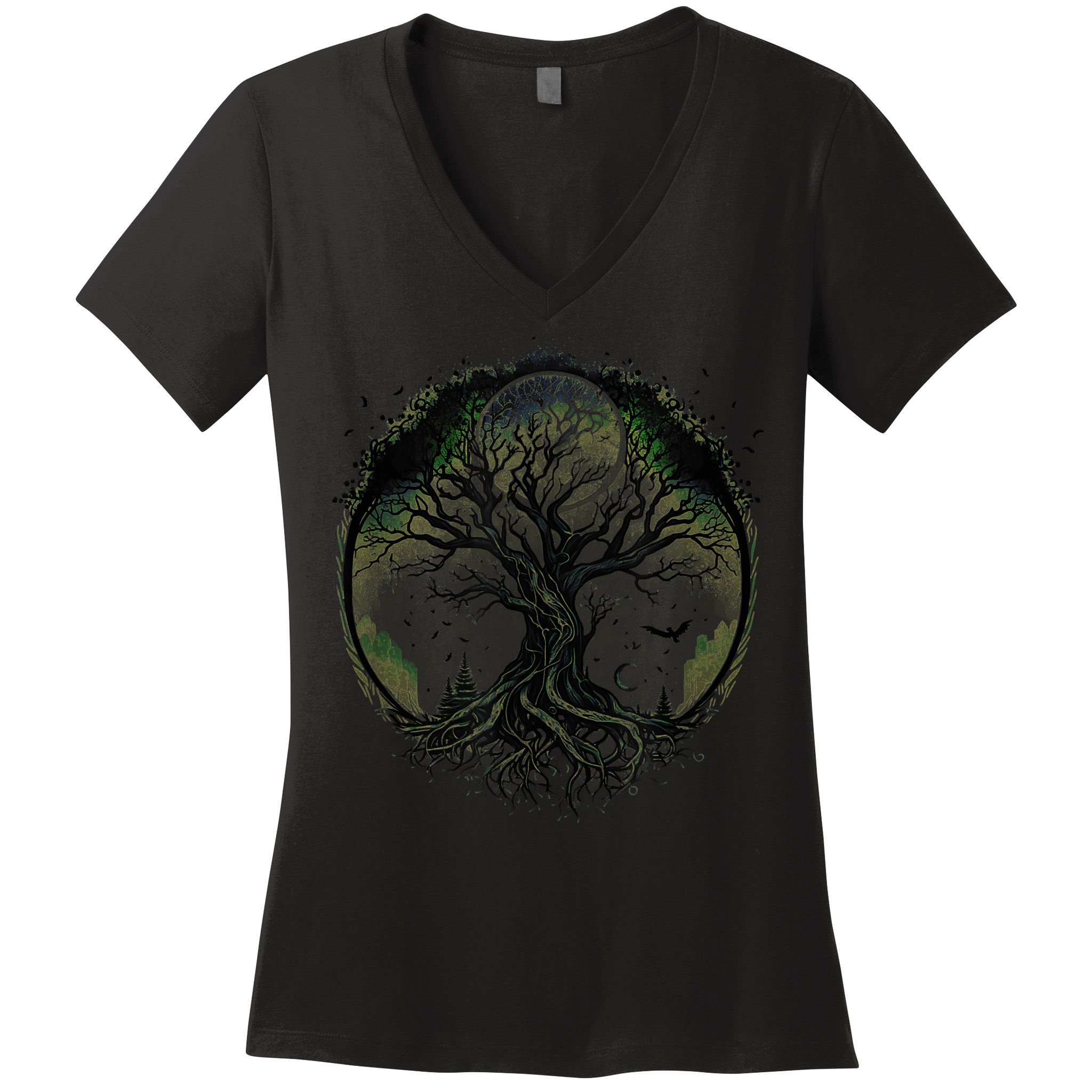 Tree Of Life Under The Moon Connection, Life, Magic, Mystery Women's V-Neck T-Shirt