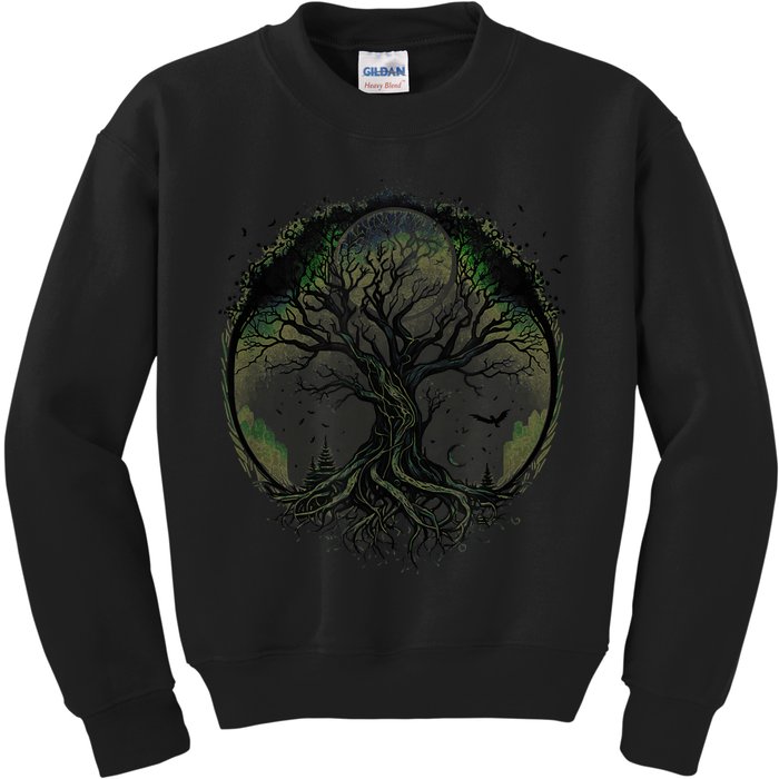 Tree Of Life Under The Moon Connection, Life, Magic, Mystery Kids Sweatshirt