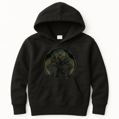 Tree Of Life Under The Moon Connection, Life, Magic, Mystery Kids Hoodie