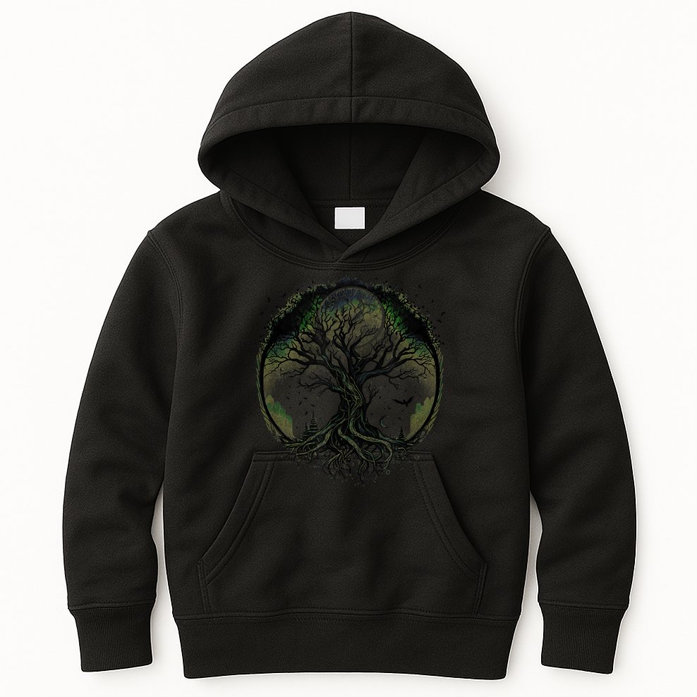 Tree Of Life Under The Moon Connection, Life, Magic, Mystery Kids Hoodie