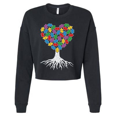 Tree Of Life Autism Awareness Puzzle Tree Funny Gift Cropped Pullover Crew