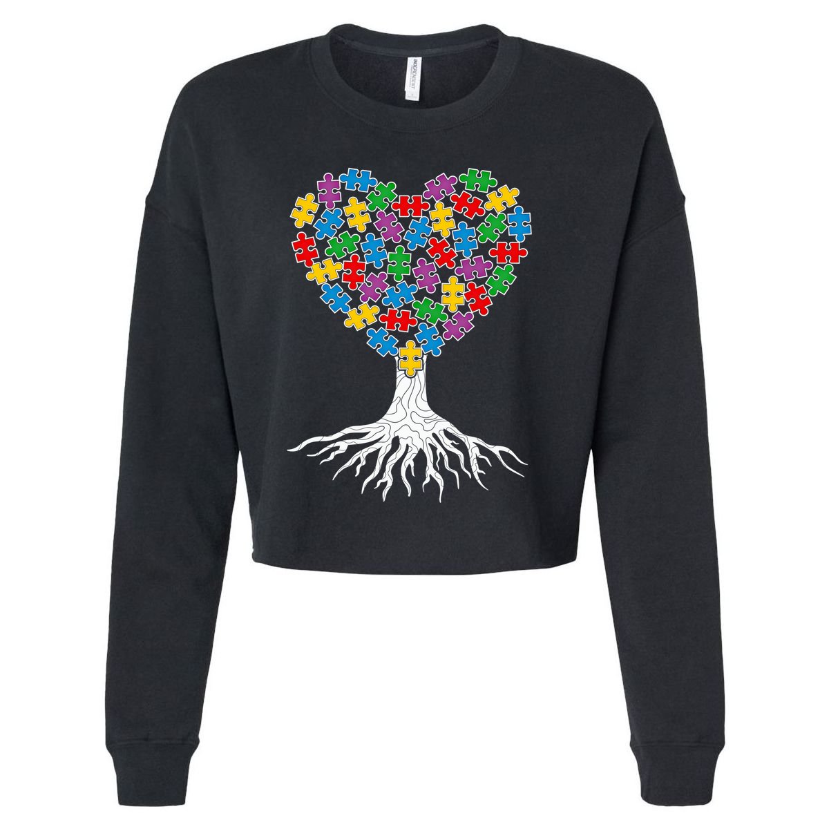 Tree Of Life Autism Awareness Puzzle Tree Funny Gift Cropped Pullover Crew