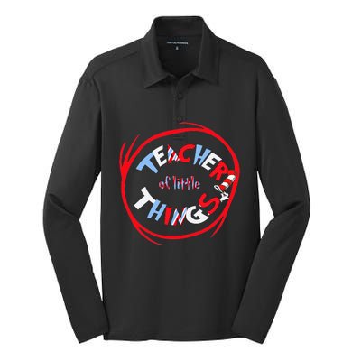 Teacher Of Little Things Gift For Teacher Cat In Hat Copy Silk Touch Performance Long Sleeve Polo