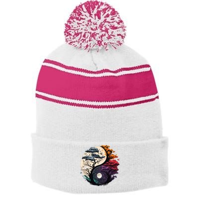 Tree Of Life Yin Yang Stripe Pom Pom Beanie