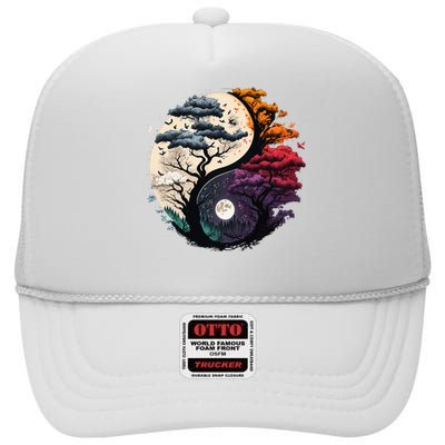 Tree Of Life Yin Yang High Crown Mesh Back Trucker Hat