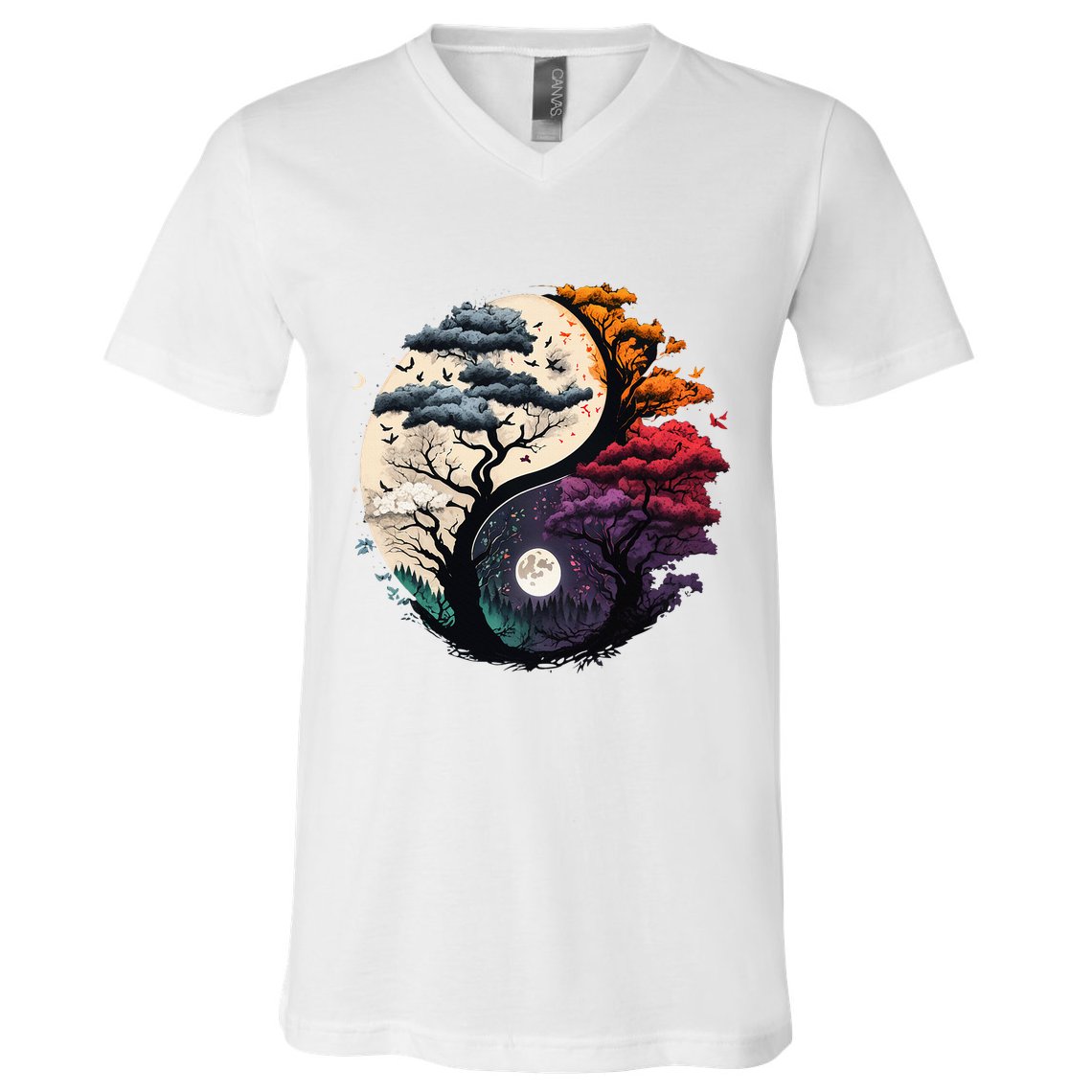 Tree Of Life Yin Yang V-Neck T-Shirt