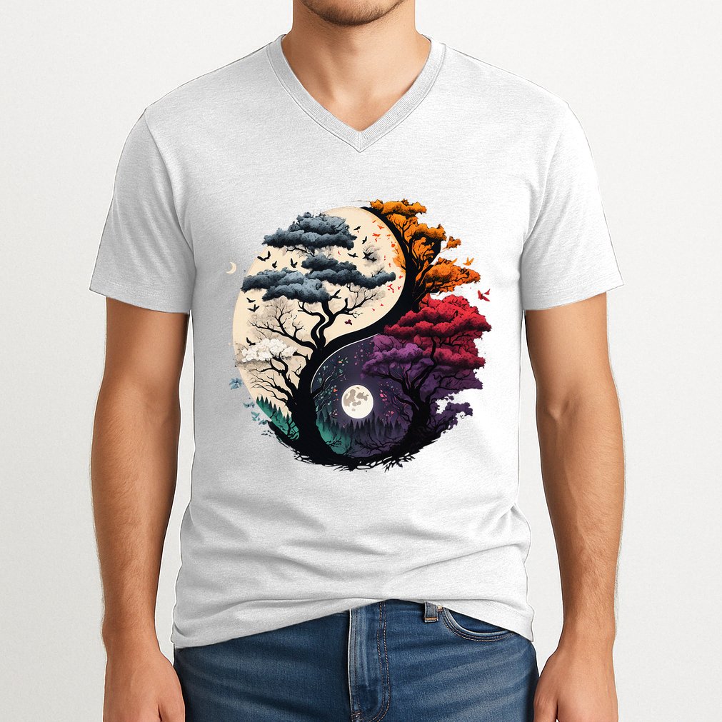 Tree Of Life Yin Yang V-Neck T-Shirt