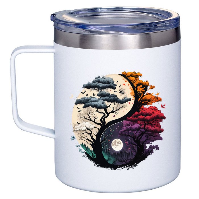 Tree Of Life Yin Yang 12oz Stainless Steel Coffee Mug