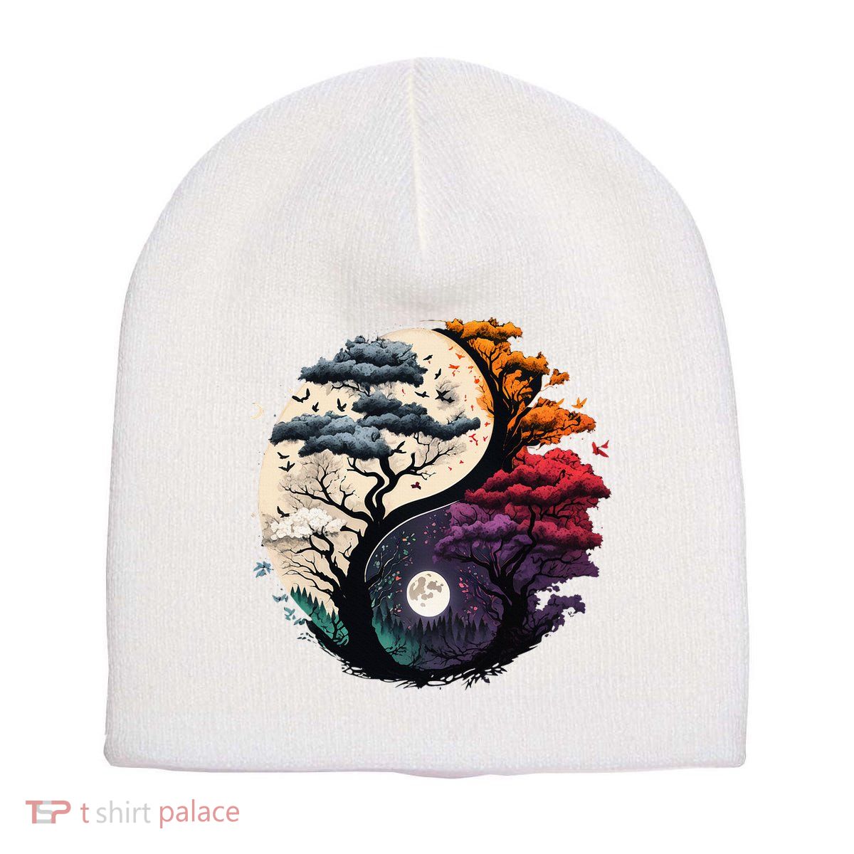 Tree Of Life Yin Yang Short Acrylic Beanie