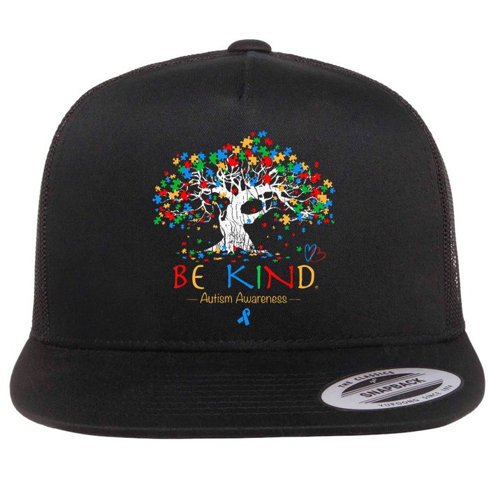 Tree Of Life Autism Awareness Month Puzzle ASD Supporter Flat Bill Trucker Hat