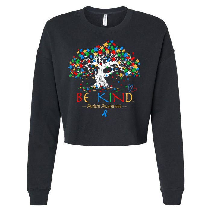 Tree Of Life Autism Awareness Month Puzzle ASD Supporter Cropped Pullover Crew