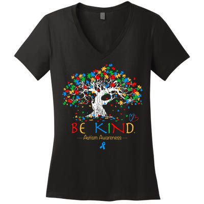 Tree Of Life Autism Awareness Month Puzzle ASD Supporter Women's V-Neck T-Shirt