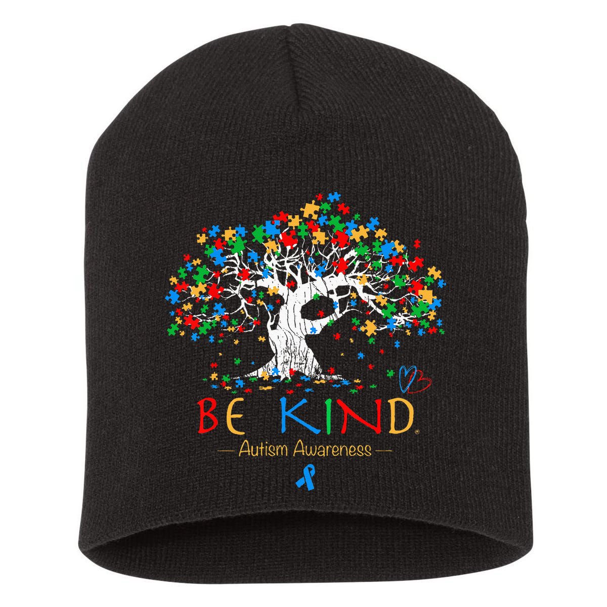 Tree Of Life Autism Awareness Month Puzzle ASD Supporter Short Acrylic Beanie