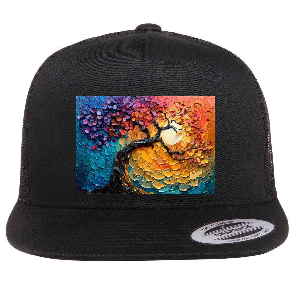 Tree Of Life Oil Painting Flat Bill Trucker Hat