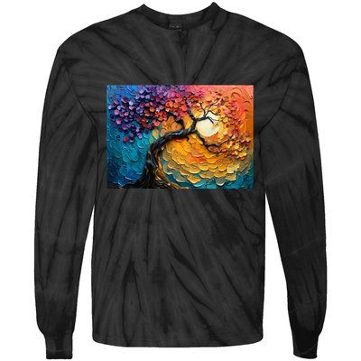 Tree Of Life Oil Painting Tie-Dye Long Sleeve Shirt