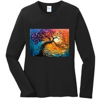 Tree Of Life Oil Painting Ladies Long Sleeve Shirt