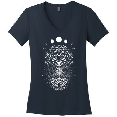 Tree Of Life Moons Phases Cool Meditation Yoga Lover Gift Women's V-Neck T-Shirt